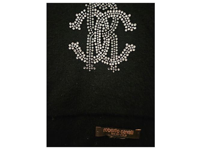 Sciarpa Roberto Cavalli in lana con logo in cristalli - Nero - vista 8