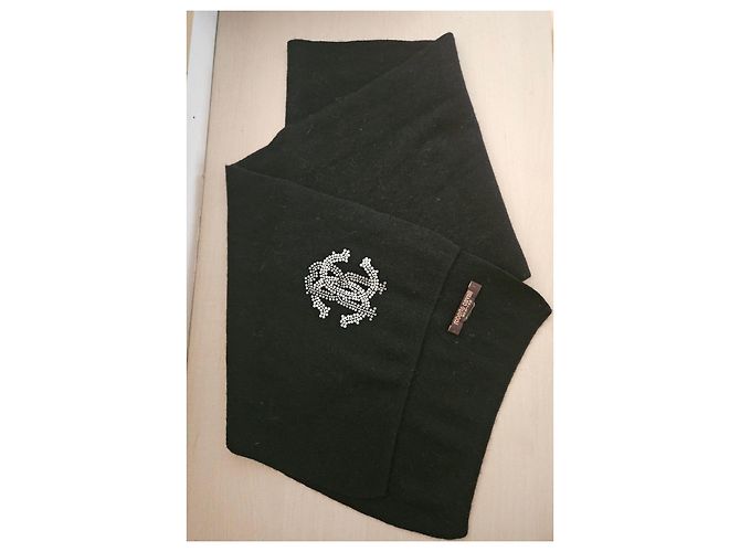 Sciarpa Roberto Cavalli in lana con logo in cristalli - Nero - vista 9