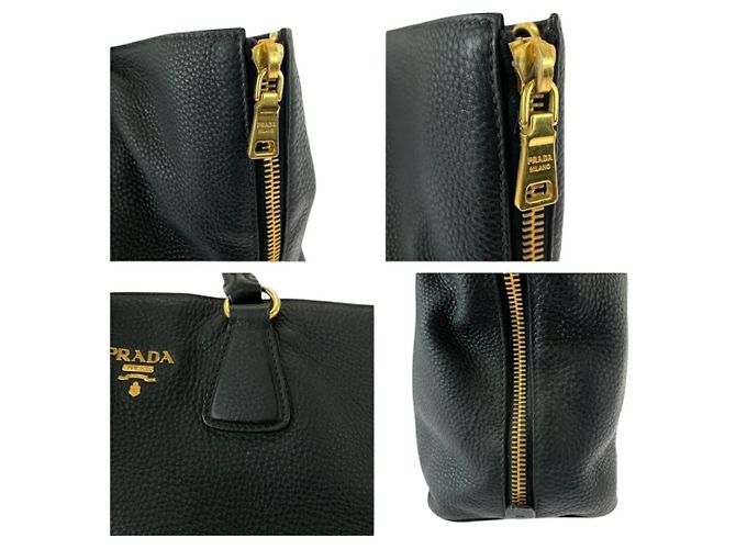 Prada Vitello Daino Leder Tote Bag Schwarz - Ansicht 6