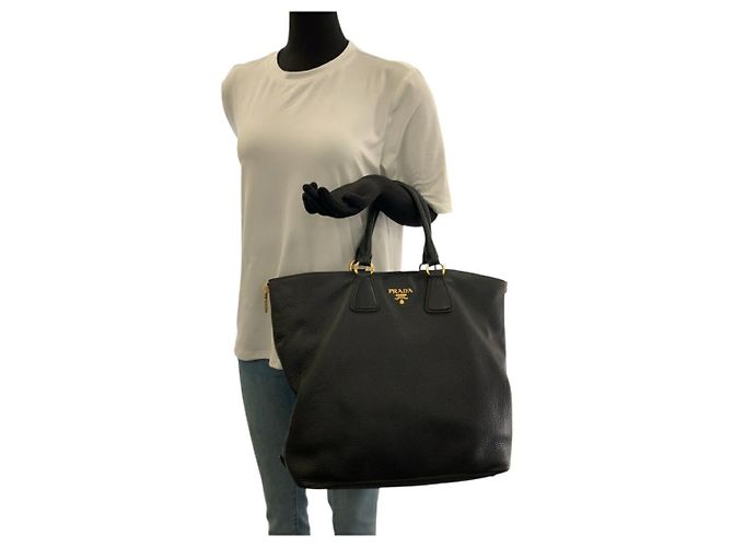 Prada Vitello Daino Leder Tote Bag Schwarz - Ansicht 7