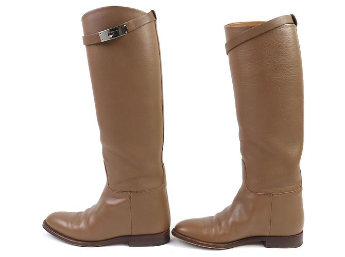 Hermès Botas Hermes Jumping Kelly Buckle de Cuero Castaño - vista 3