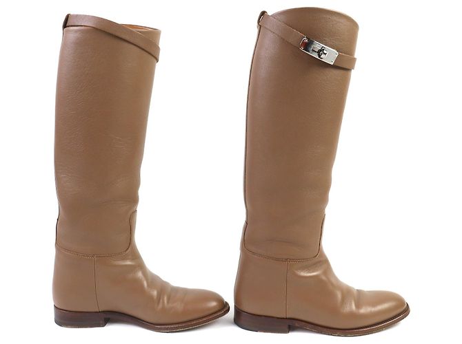 Hermès Botas Hermes Jumping Kelly Buckle de Cuero Castaño - vista 4
