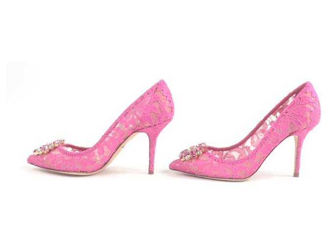 Dolce & Gabbana Taormina Spitze Kristall Pumps von Dolce&Gabbana Pink - Ansicht 3