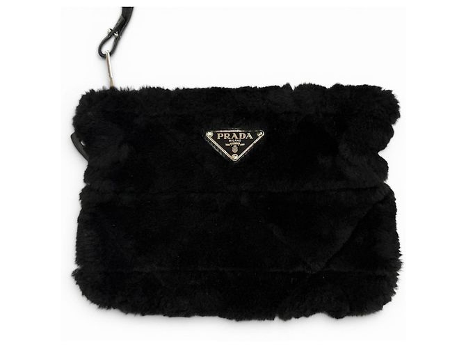 Prada Shearling Fell Schultertasche Schwarz - Ansicht 11