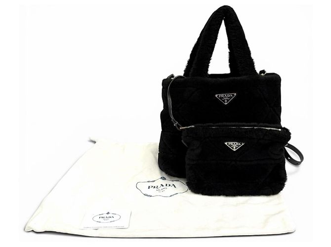 Prada Shearling Fell Schultertasche Schwarz - Ansicht 2