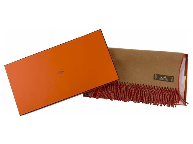 Hermès Stola bicolore in cashmere Hermes Marrone Rosso - vista 2