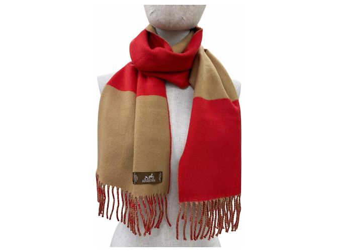 Hermès Stola bicolore in cashmere Hermes Marrone Rosso - vista 4