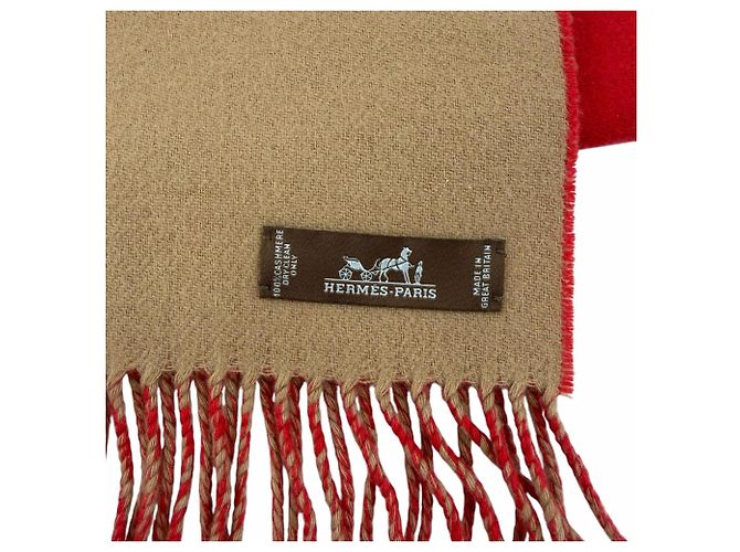 Hermès Stola bicolore in cashmere Hermes Marrone Rosso - vista 5