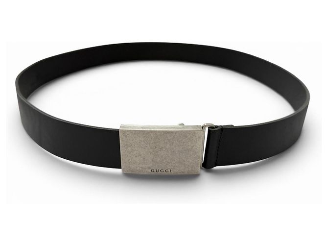 GUCCI 835193 Ledergürtel mit Logo-Schnalle in Antik-Optik Schwarz Silber - Ansicht 2