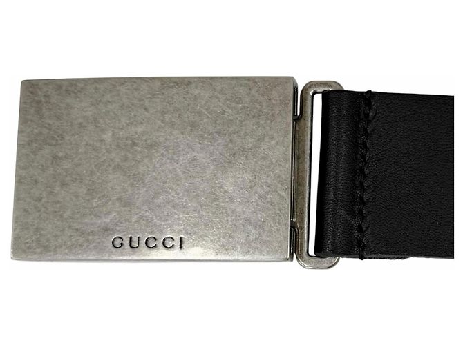 GUCCI 835193 Ledergürtel mit Logo-Schnalle in Antik-Optik Schwarz Silber - Ansicht 4
