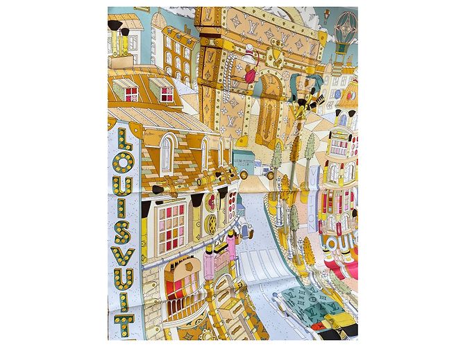 Louis Vuitton Foulard in seta 'Città delle Stelle' Marrone Bianco Multicolore Beige Gold hardware - vista 2