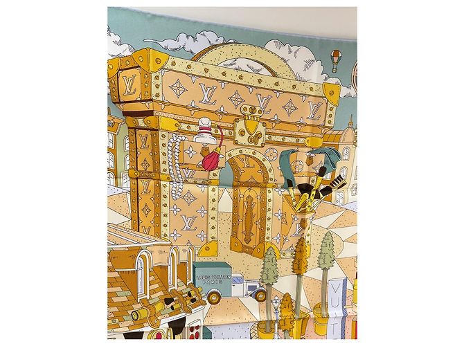 Louis Vuitton Foulard in seta 'Città delle Stelle' Marrone Bianco Multicolore Beige Gold hardware - vista 3
