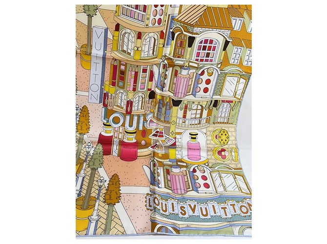 Louis Vuitton Foulard in seta 'Città delle Stelle' Marrone Bianco Multicolore Beige Gold hardware - vista 4