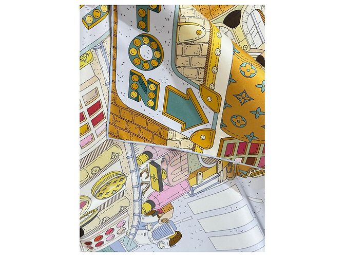 Louis Vuitton Foulard in seta 'Città delle Stelle' Marrone Bianco Multicolore Beige Gold hardware - vista 6