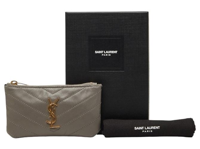 Cartera Saint Laurent de cuero gris con V-Stitch Castaño - vista 10
