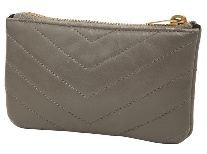 Cartera Saint Laurent de cuero gris con V-Stitch Castaño - vista 2