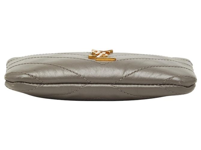 Cartera Saint Laurent de cuero gris con V-Stitch Castaño - vista 3
