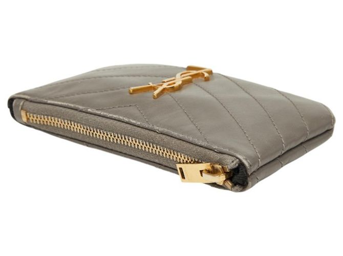 Cartera Saint Laurent de cuero gris con V-Stitch Castaño - vista 5