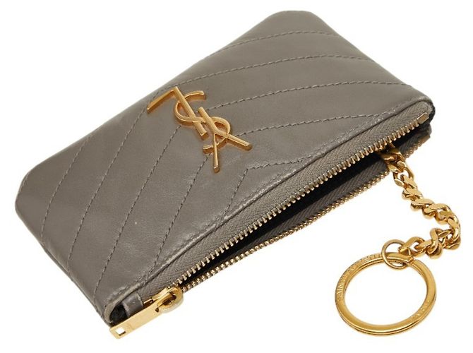 Cartera Saint Laurent de cuero gris con V-Stitch Castaño - vista 6