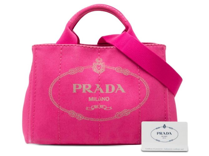 Prada Triangle Logo Plate Canapa Mini Handbag Pink - Ansicht 6