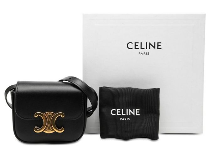 Céline Borsa a tracolla Celine Triomphe Mini Claude in pelle nera Nero - vista 7