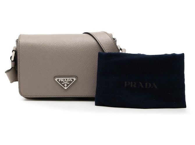Saffiano Borsa a tracolla con logo Triangle Prada Grigio - vista 6