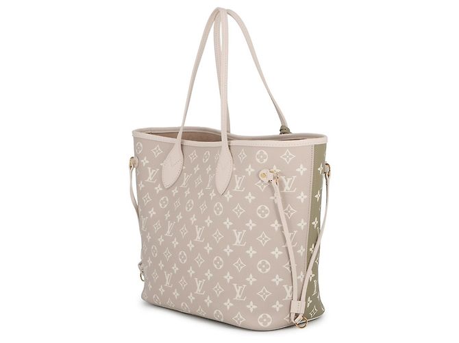 Neverfull Borsa Tote Louis Vuitton Monogram Empreinte Beige Cachi - vista 2