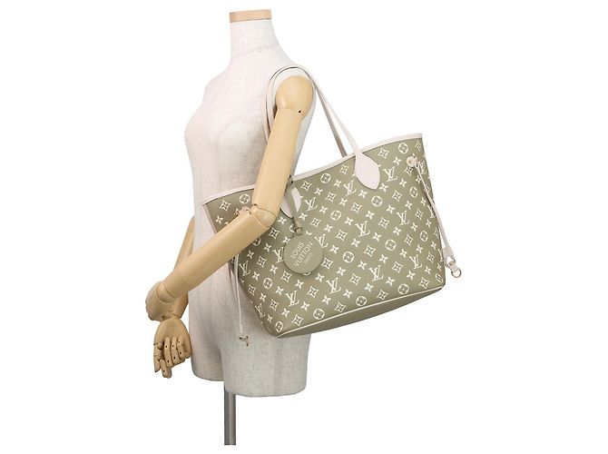 Neverfull Borsa Tote Louis Vuitton Monogram Empreinte Beige Cachi - vista 4