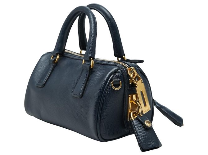 Saffiano Prada Triangle Logo Plate Mini Handtasche Marineblau - Ansicht 2