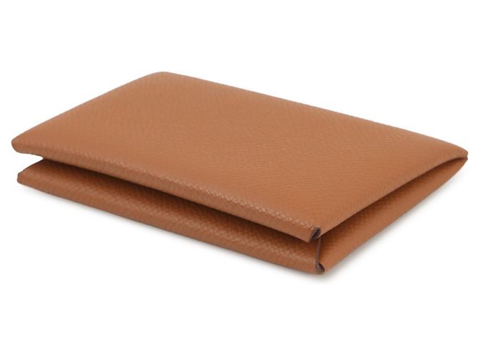 Tarjetero Calvi Duo Gold Epsom Hermès Castaño - vista 2