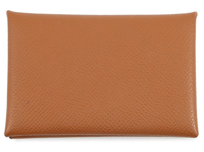 Tarjetero Calvi Duo Gold Epsom Hermès Castaño - vista 3