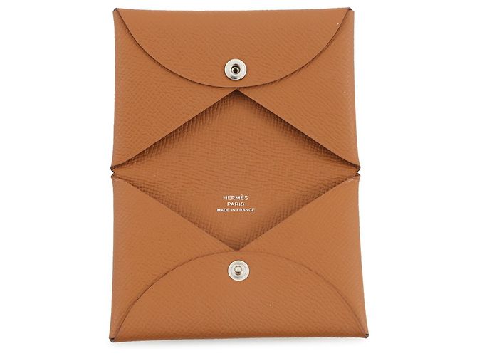 Tarjetero Calvi Duo Gold Epsom Hermès Castaño - vista 4