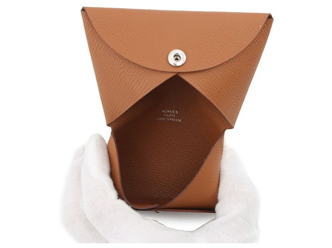 Tarjetero Calvi Duo Gold Epsom Hermès Castaño - vista 5