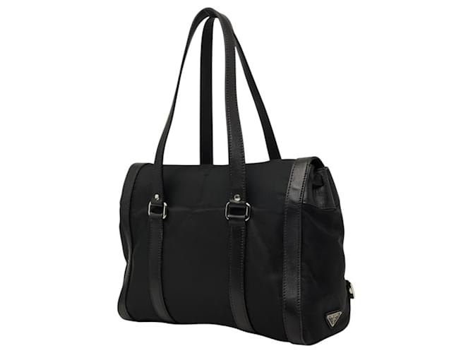 Borsa a tracolla con patta e placca logo Triangle Prada Nero - vista 2