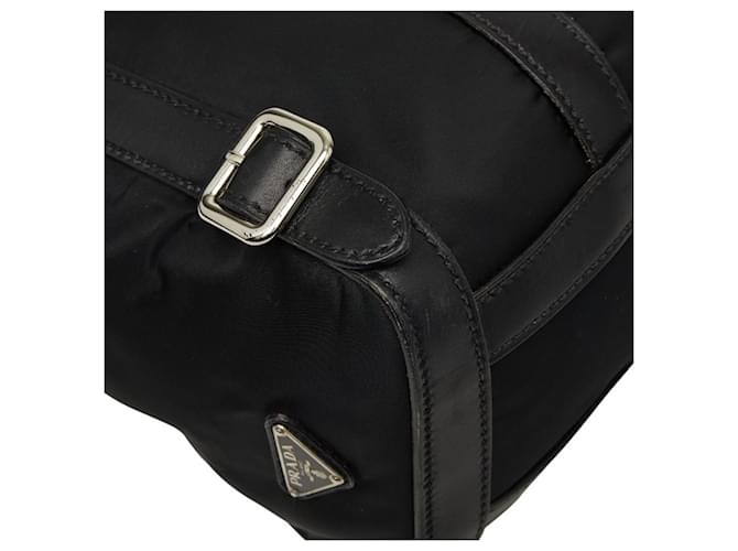 Borsa a tracolla con patta e placca logo Triangle Prada Nero - vista 5