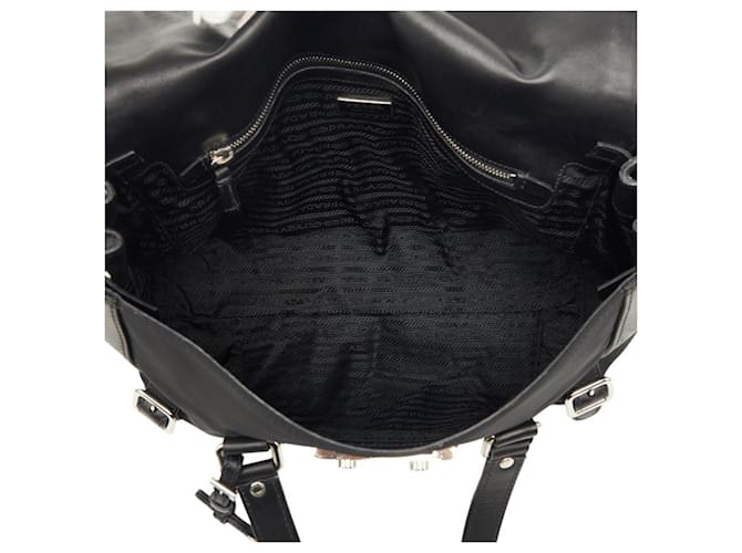 Borsa a tracolla con patta e placca logo Triangle Prada Nero - vista 9