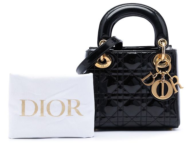 Lady Dior mini in vernice nero cannage - vista 7