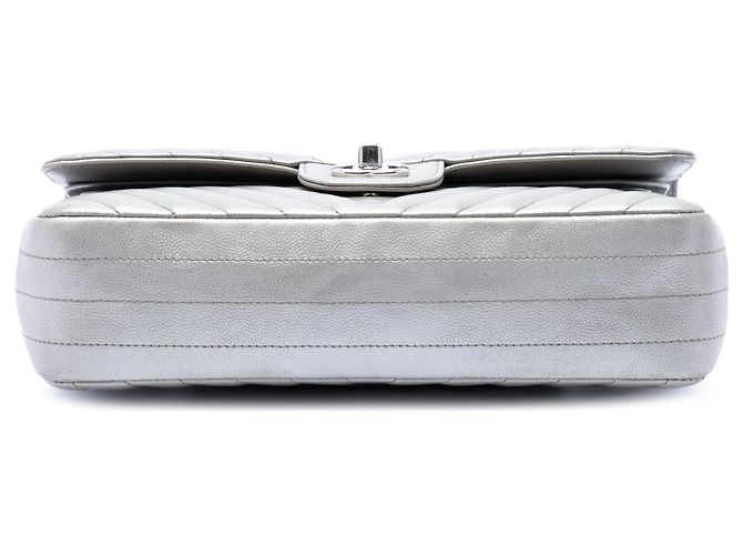 Chanel Argento Medium Classic Chevron Metallico Caviar Double Flap - vista 3
