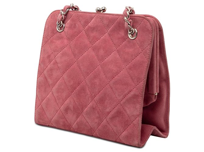 Borsa Chanel Pink CC Quilted Suede Kiss Lock Rosa - vista 2