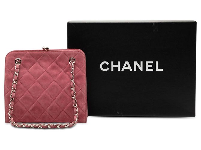 Borsa Chanel Pink CC Quilted Suede Kiss Lock Rosa - vista 8