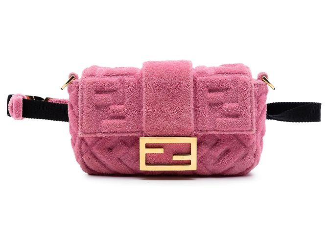Borsa Baguette convertibile Fendi rosa in spugna goffrata FF 1974 - vista 8