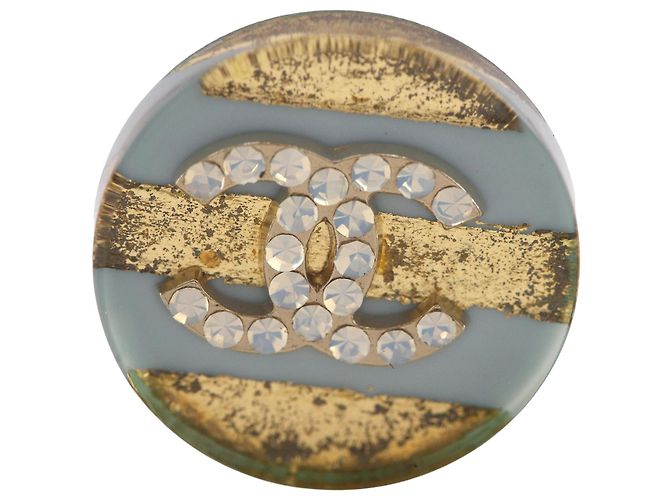 Orecchini Chanel Gold CC placcati oro, resina e strass a righe con chiusura a perno - vista 3