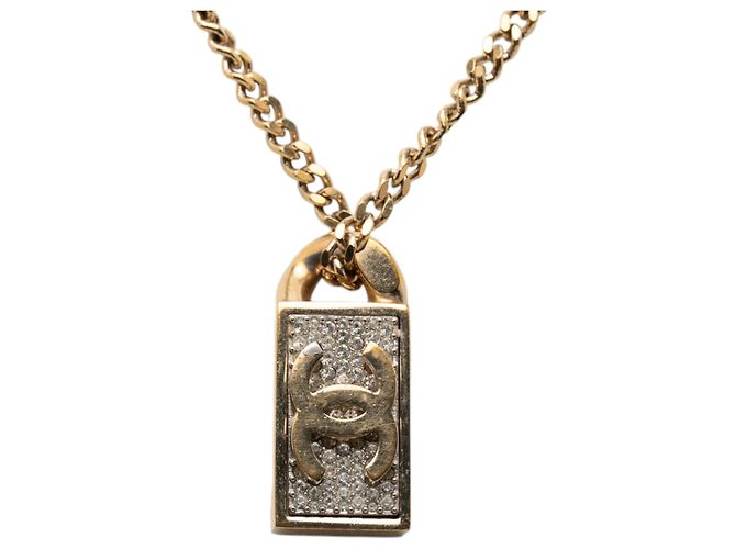 Collana con pendente Chanel Gold CC placcato oro e strass D'oro - vista 2