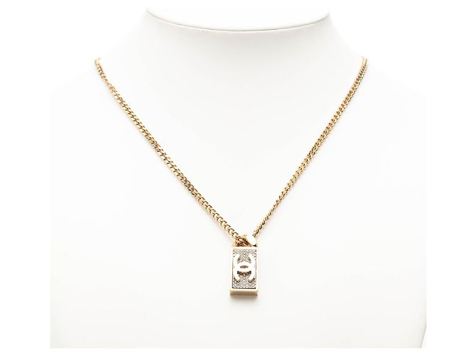 Collana con pendente Chanel Gold CC placcato oro e strass D'oro - vista 6