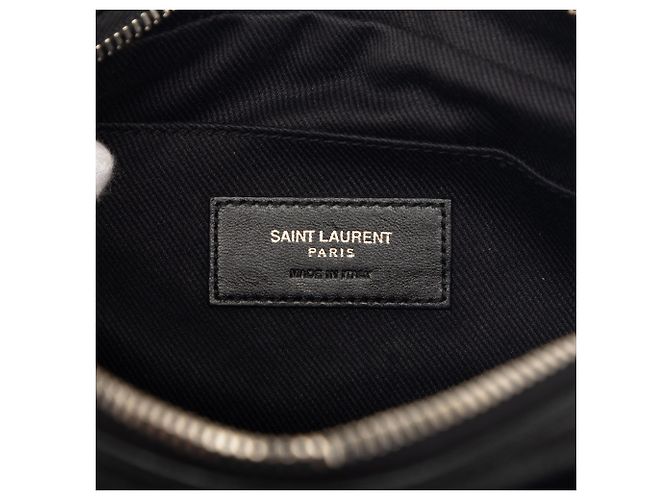 Borsa Camera Lou in rafia intrecciata e pelle nera Saint Laurent Nero - vista 5