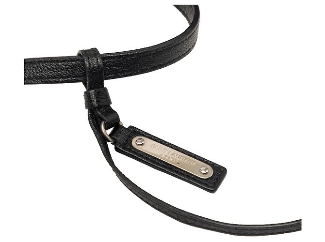 Borsa Camera Lou in rafia intrecciata e pelle nera Saint Laurent Nero - vista 7