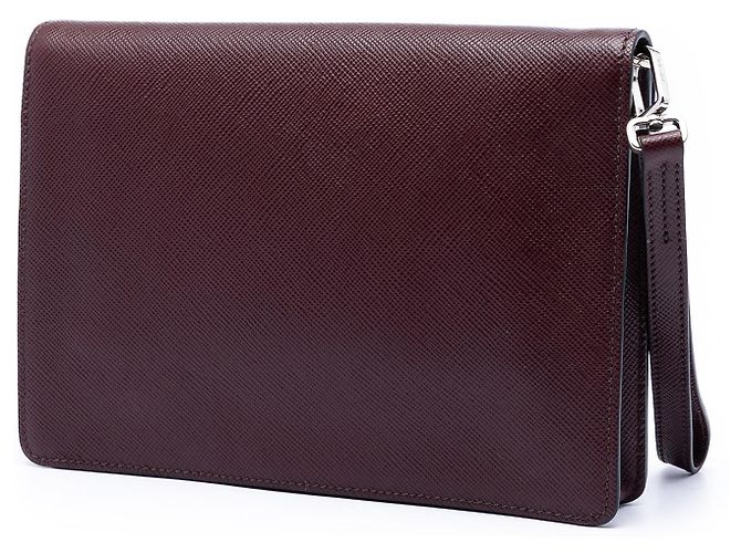 Clutch convertible de Saffiano rojo con doble cierre Prada Roja Burdeos - vista 2