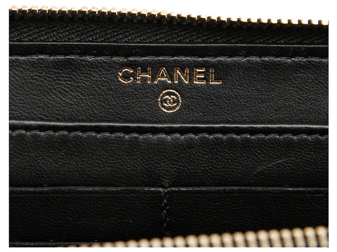 Chanel Long Wallet Black Bicolor aus gestepptem Lammleder mit Kunstperlenband - Ansicht 5