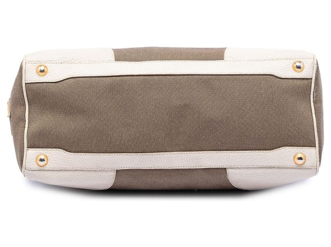 Borsa satchel Prada in tela Canapa marrone con finiture in Vitello Daino Marrone chiaro - vista 3