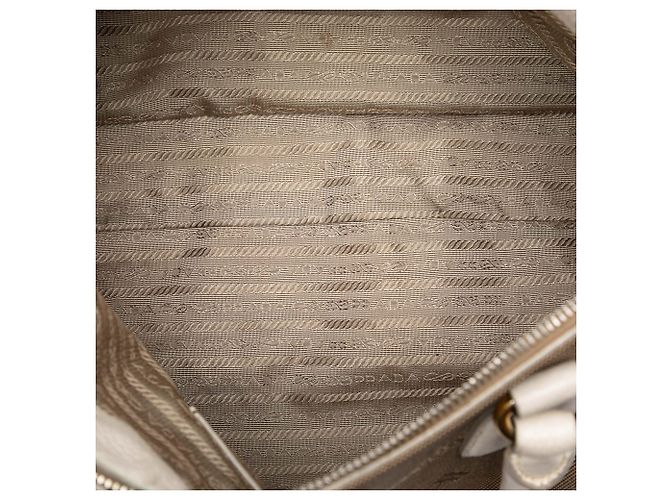 Borsa satchel Prada in tela Canapa marrone con finiture in Vitello Daino Marrone chiaro - vista 4